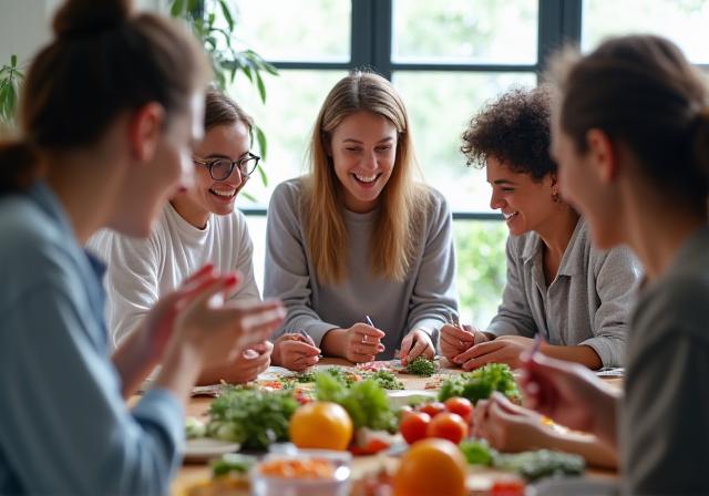 Grupo de personas participando en un taller de nutrición interactivo